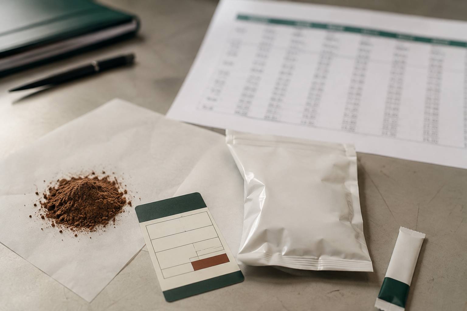 Tableau de taux de protéines flou avec un sachet générique et une dosette